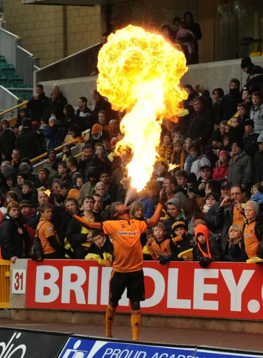 Framed Print : Fire-Breathing Mascots Ignite the Barclays Premier League Atmosphere: Wolves vs. Bolton Wanderers