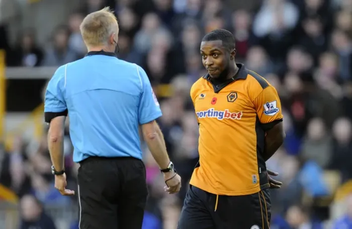 Framed Print : Intense Moment: Sylvan Ebanks-Blake Argues with Referee Phil Walton (Wolverhampton Wanderers vs Bolton Wanderers, Premier League Soccer) Framed Print : Intense Moment: Sylvan Ebanks-Blake Argues with Referee Phil Walton (Wolverhampton Wanderers vs Bolton Wanderers, Premier League Soccer)