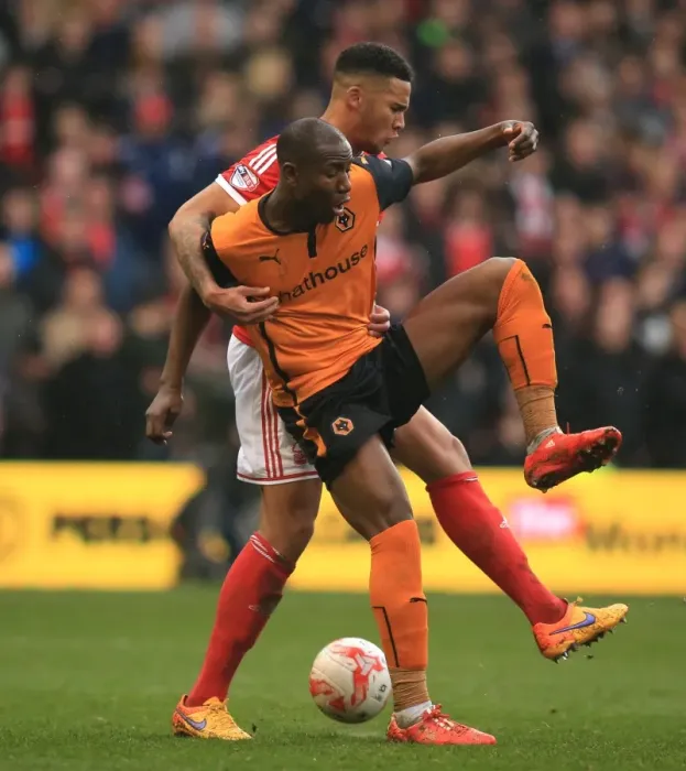 Framed Print : Jamaal Lascelles vs. Benik Afobe: A Championship Showdown at Nottingham Forest's City Ground - Wolverhampton Wanderers vs. Nottingham Forest