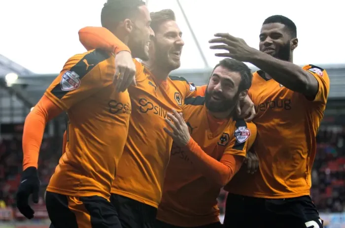 Framed Print : James Henry Scores Opening Goal for Wolverhampton Wanderers Against Rotherham United in Sky Bet Championship (2014-15)