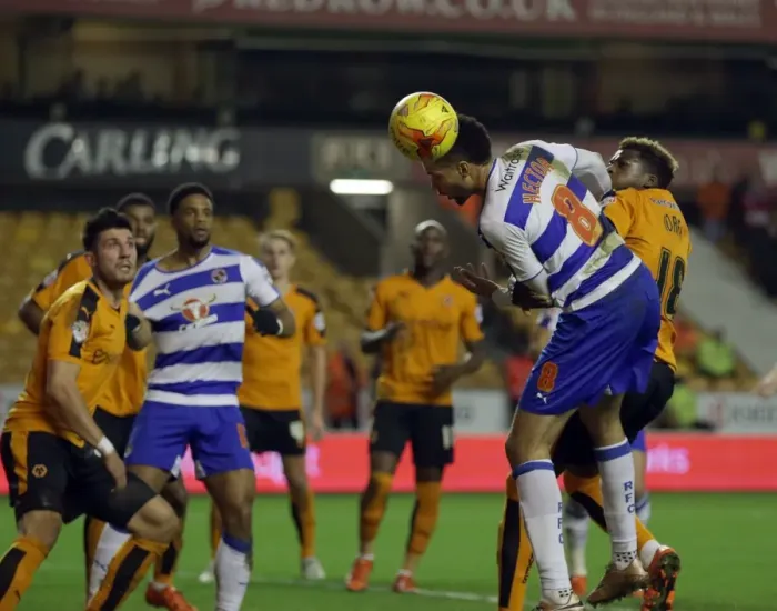 Framed Print : Michael Hector's Header Attempt vs. Wolverhampton Wanderers in Sky Bet Championship (2014-15)