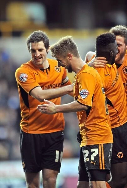 Michael Jacobs Scores and Celebrates with Wolves Team Mates in Sky Bet League One Match vs. Notts County (February 15, 2014) - Molineux Stadium
