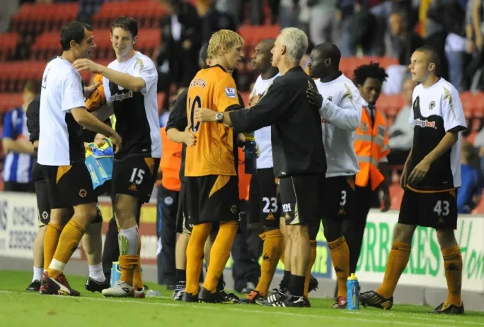 Framed Print : Mick McCarthy and Andy Keogh: Celebrating Wolves 1-0 Victory Over Wigan Athletic (BPL, 18 / 8 / 09)