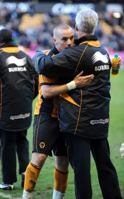 Framed Print : Mick McCarthy Comforts Jamie O'Hara: A Heartfelt Moment of Consolation in Wolverhampton Wanderers Barclays Premier League Match Against Blackpool Framed Print : Mick McCarthy Comforts Jamie O'Hara: A Heartfelt Moment of Consolation in Wolverhampton Wanderers Barclays Premier League Match Against Blackpool