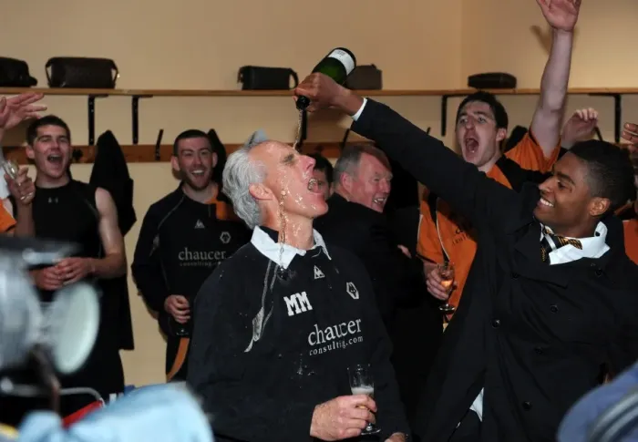 Framed Print : Mick McCarthy and Mark Little: Celebrating Wolverhampton Wanderers Promotion to the Premier League