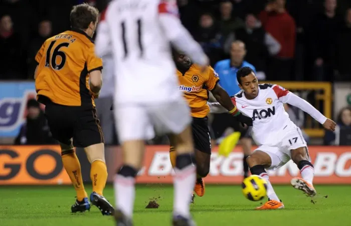 Framed Print : Nani Scores the Opener: Manchester United Takes Early Lead Against Wolverhampton Wanderers in Premier League Framed Print : Nani Scores the Opener: Manchester United Takes Early Lead Against Wolverhampton Wanderers in Premier League