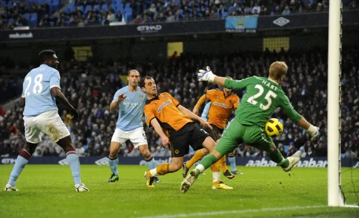 Framed Print : Nenad Milijas Scores the Opener: Wolverhampton Wanderers Ahead of Manchester City in Barclays Premier League Framed Print : Nenad Milijas Scores the Opener: Wolverhampton Wanderers Ahead of Manchester City in Barclays Premier League