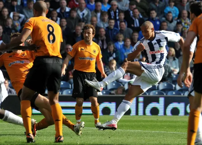 Framed Print : Odemwingie's Strike: 2-0 in Favor of West Bromwich Albion against Wolverhampton Wanderers Framed Print : Odemwingie's Strike: 2-0 in Favor of West Bromwich Albion against Wolverhampton Wanderers