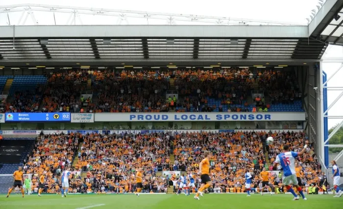 Framed Print : Passionate Wolverhampton Wanderers FC Fans on the Road: A Sea of Support at Blackburn vs. Wolves, Barclays Premier League Framed Print : Passionate Wolverhampton Wanderers FC Fans on the Road: A Sea of Support at Blackburn vs. Wolves, Barclays Premier League