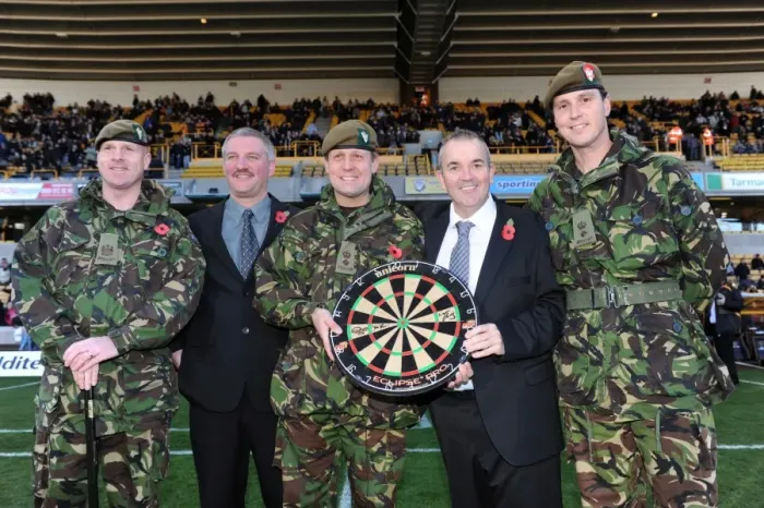 Framed Print : Phil Taylor Honors Armed Forces at Molineux: A Unique Football-Darts Crossover - Wolverhampton Wanderers vs Bolton Wanderers Framed Print : Phil Taylor Honors Armed Forces at Molineux: A Unique Football-Darts Crossover - Wolverhampton Wanderers vs Bolton Wanderers