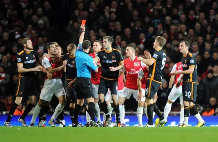 Framed Print : Red Card for Nenad Milijas: Arsenal vs. Wolverhampton Wanderers in the Premier League Framed Print : Red Card for Nenad Milijas: Arsenal vs. Wolverhampton Wanderers in the Premier League