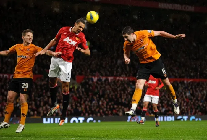 Framed Print : Rio Ferdinand Saves: Manchester United vs. Wolverhampton Wanderers - Stephen Ward Threat
