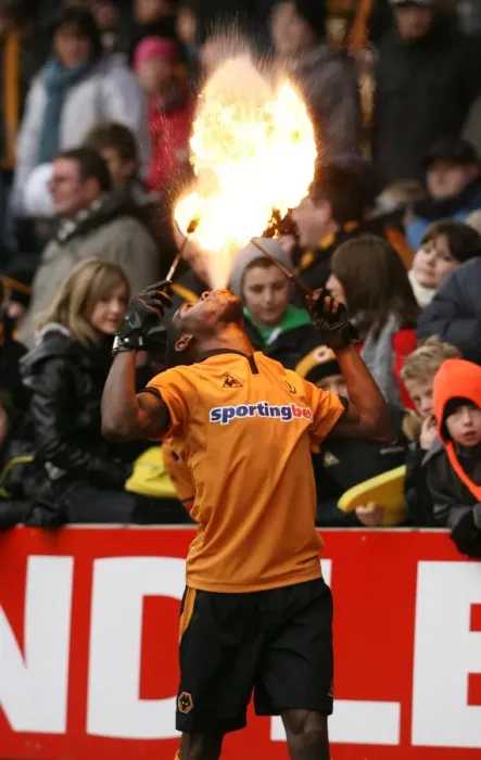 Framed Print : Sizzling Half-Time: Fire Eaters Ignite Wolves vs Bolton Wanderers, Barclays Premier League