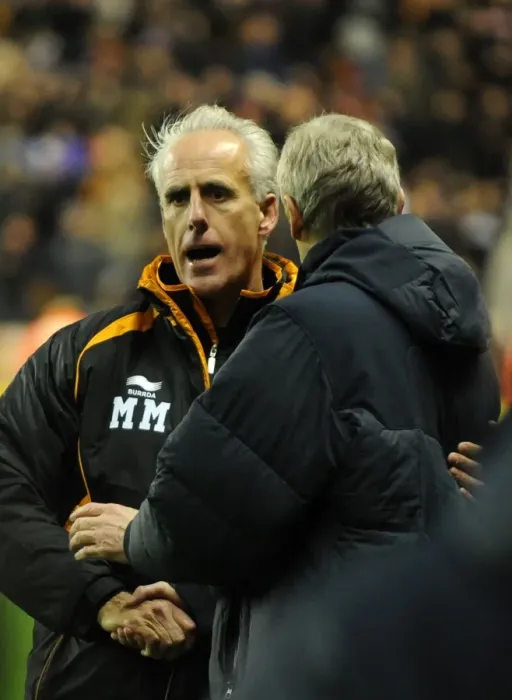 Framed Print : A Sportsman's Handshake: Mick McCarthy and Arsene Wenger Post-Match, Wolverhampton Wanderers vs. Arsenal, Barclays Premier League