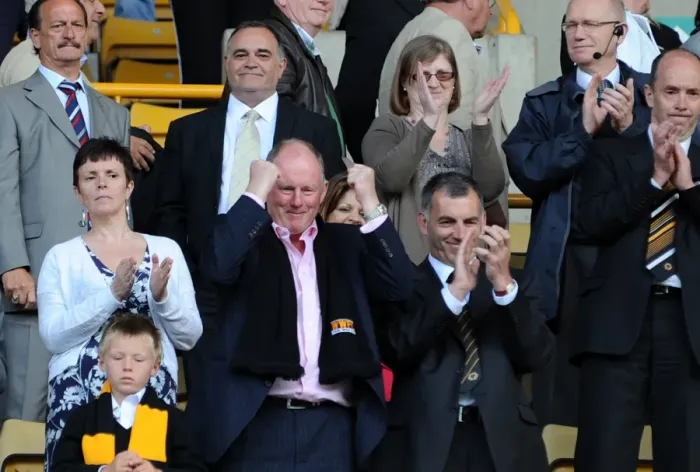 Framed Print : Steve Morgan's Triumphant Celebration: Wolves Chairman Rejoices in Barclays Premier League Victory over West Bromwich Albion Framed Print : Steve Morgan's Triumphant Celebration: Wolves Chairman Rejoices in Barclays Premier League Victory over West Bromwich Albion
