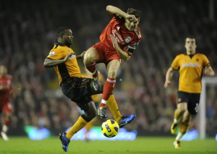 Framed Print : Steven Gerrard vs. Sylvan Ebanks-Blake: A Premier League Face-Off - Liverpool vs. Wolverhampton Wanderers Framed Print : Steven Gerrard vs. Sylvan Ebanks-Blake: A Premier League Face-Off - Liverpool vs. Wolverhampton Wanderers