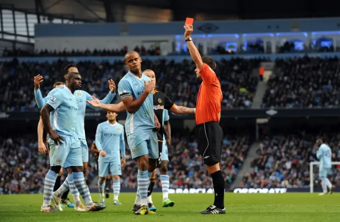 Framed Print : Stuart Attwell Red Cards Vincent Kompany: Manchester City vs. Wolverhampton Wanderers Framed Print : Stuart Attwell Red Cards Vincent Kompany: Manchester City vs. Wolverhampton Wanderers