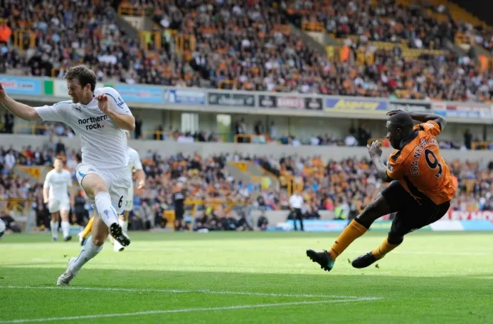 Framed Print : Sylvan Ebanks-Blake Scores the Opener: Wolverhampton Wanderers Lead Newcastle United in Premier League Soccer Framed Print : Sylvan Ebanks-Blake Scores the Opener: Wolverhampton Wanderers Lead Newcastle United in Premier League Soccer