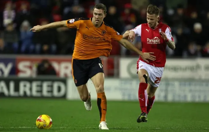 Framed Print : A Tense Clash: Wolverhampton Wanderers vs Rotherham United in the Sky Bet Championship (2014-15) - McDonald vs Hyam