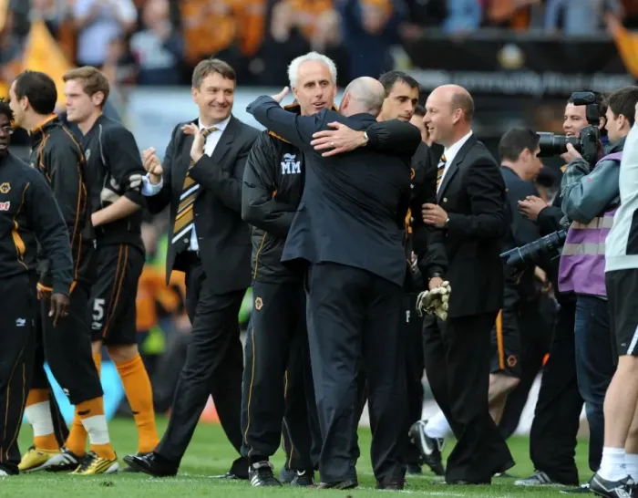 Framed Print : United in Sportsmanship: Mick McCarthy and Steve Kean's Heartwarming Embrace after Wolves vs. Blackburn Rovers, Premier League Framed Print : United in Sportsmanship: Mick McCarthy and Steve Kean's Heartwarming Embrace after Wolves vs. Blackburn Rovers, Premier League