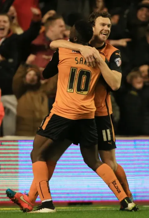 Framed Print : Wolverhampton Wanderers: Kevin McDonald and Bakary Sako's Jubilant Moment after Scoring the Second Goal against Brentford at Molineux Framed Print : Wolverhampton Wanderers: Kevin McDonald and Bakary Sako's Jubilant Moment after Scoring the Second Goal against Brentford at Molineux