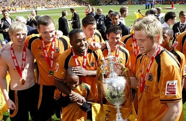 Wolverhampton Wanderers: 2008-09 Championship Title Win - Celebrating Promotion with the Championship Trophy (Ebanks Blake and Stearman)