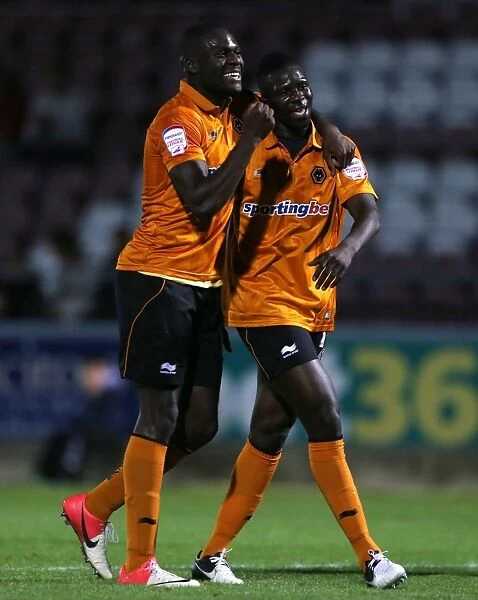 Wolverhampton Wanderers: Bakary Sako and Frank Nouble Celebrate Goal in Capital One Cup Match vs. Northampton Town
