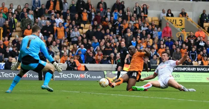 Framed Print : Wolverhampton Wanderers Benik Afobe Scores Third Goal Against Huddersfield Town in Sky Bet Championship Framed Print : Wolverhampton Wanderers Benik Afobe Scores Third Goal Against Huddersfield Town in Sky Bet Championship