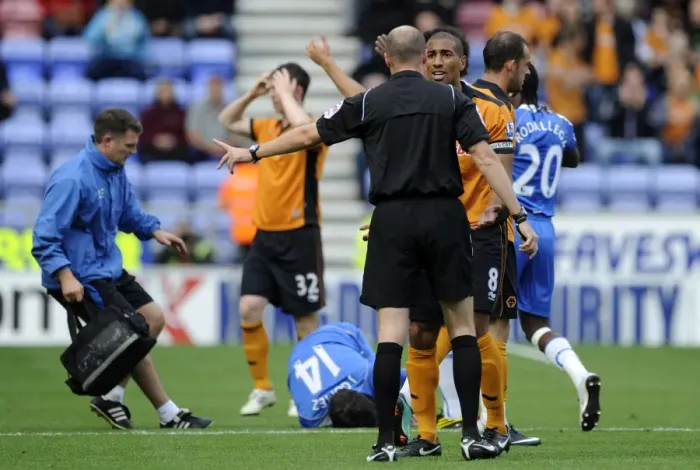 Framed Print : Wolverhampton Wanderers Karl Henry Receives Red Card vs. Wigan Athletic in Barclays Premier League