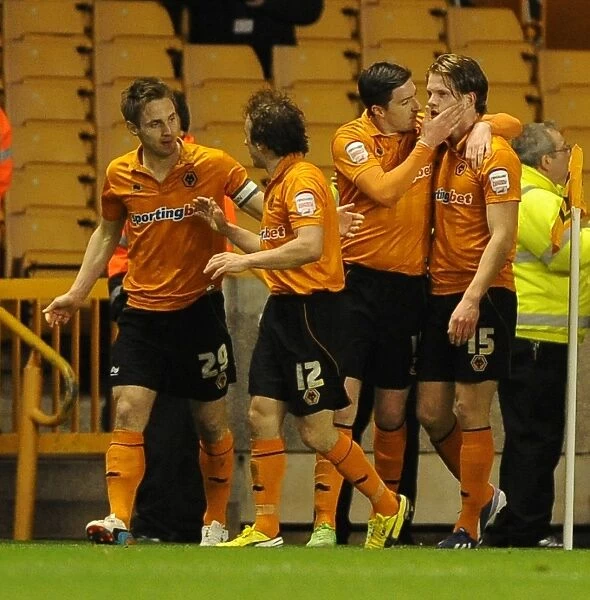Wolverhampton Wanderers: Kevin Doyle and Stephen Hunt Celebrate Opening Goal Against Hull City (Championship Match, Molineux, 16-04-2013)