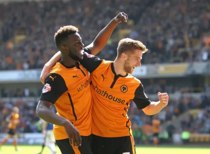 Framed Print : Wolverhampton Wanderers: Michael Jacobs and Bakary Sako's Jubilant Moment after Scoring the Second Goal vs. Carlisle United in Sky Bet League One (April 3, 2014)