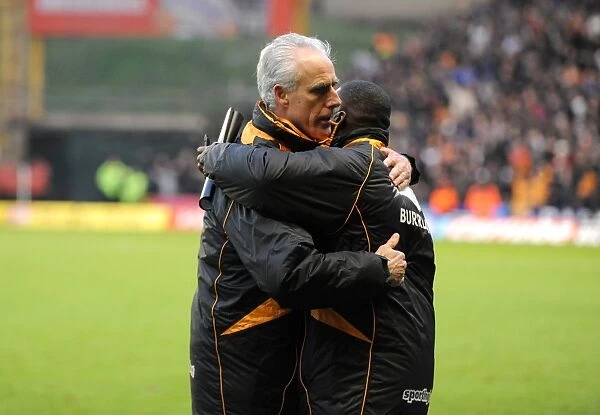 Wolverhampton Wanderers: Mick McCarthy and Terry Connor Celebrate Barclays Premier League Victory over Birmingham City