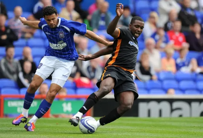 Framed Print : Wolverhampton Wanderers Penalty Call: Sylvan Ebanks-Blake Fouls by Carlos Edwards (Ipswich vs. Wolverhampton)
