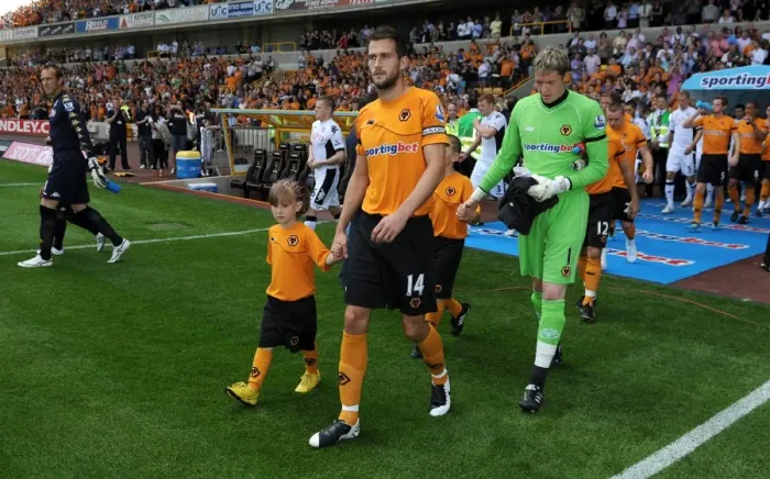 Framed Print : Wolverhampton Wanderers: Roger Johnson Leads the Team Out in Barclays Premier League Match against Fulham Framed Print : Wolverhampton Wanderers: Roger Johnson Leads the Team Out in Barclays Premier League Match against Fulham