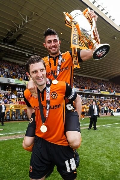 Wolverhampton Wanderers: Sam Ricketts and Danny Batth Celebrate Promotion to Sky Bet League One with the Trophy