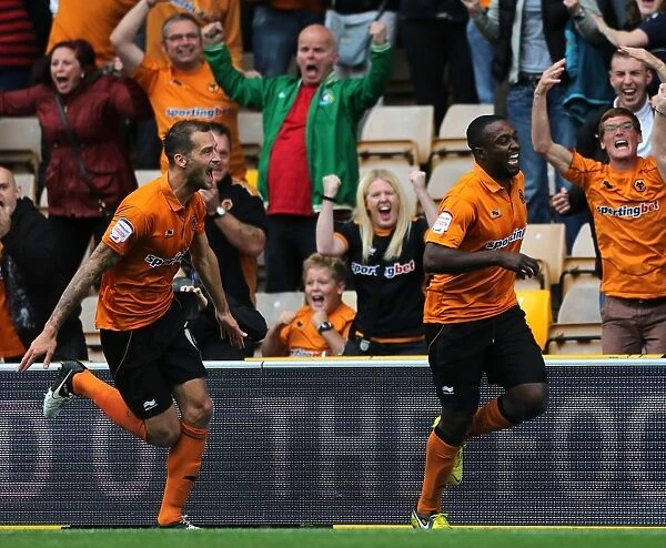 Wolverhampton Wanderers: Sylvan Ebanks-Blake and Roger Johnson Celebrate First Goal Against Leicester City (Npower Championship, Molineux, 2012)