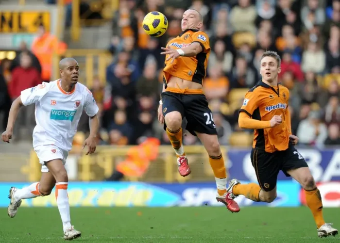 Framed Print : Wolverhampton Wanderers vs Blackpool: Jamie O'Hara and Kevin Doyle in Action - Barclays Premier League Soccer: Intense Moment between O'Hara and Doyle