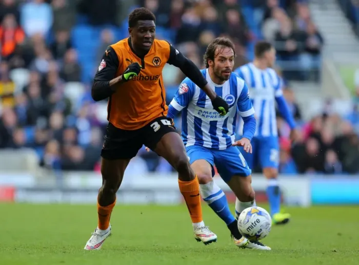 Framed Print : Wolverhampton Wanderers vs Brighton & Hove Albion: Clash between Kortney Hause and Inigo Calderon Framed Print : Wolverhampton Wanderers vs Brighton & Hove Albion: Clash between Kortney Hause and Inigo Calderon