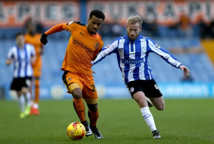 Framed Print : Wolverhampton Wanderers vs Sheffield Wednesday: Nathan Byrne vs Barry Bannan - Intense Battle in Sky Bet Championship (Season 2014-15) Framed Print : Wolverhampton Wanderers vs Sheffield Wednesday: Nathan Byrne vs Barry Bannan - Intense Battle in Sky Bet Championship (Season 2014-15)