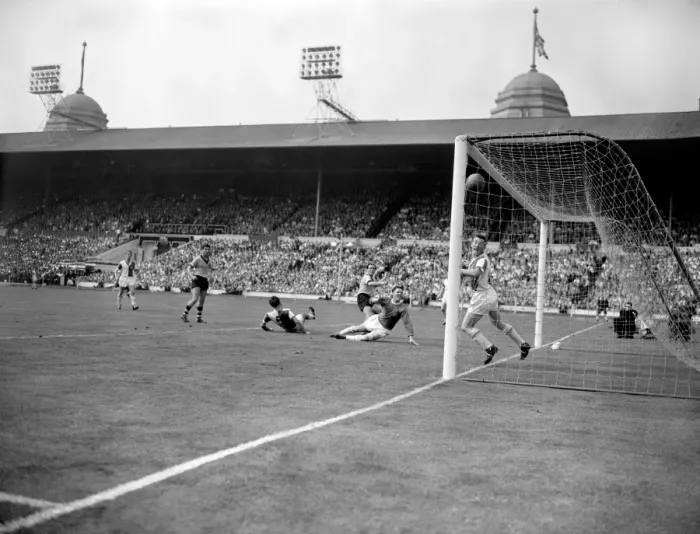 Framed Print : Wolves Norman Deeley Scores the Third Goal: FA Cup Final Victory over Blackburn Rovers Framed Print : Wolves Norman Deeley Scores the Third Goal: FA Cup Final Victory over Blackburn Rovers