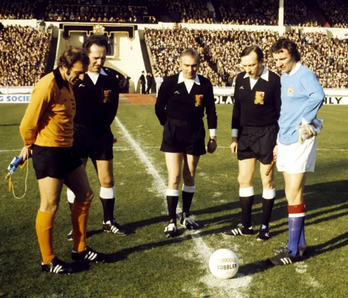 Framed Print : Wolves vs Manchester City: Captains Bailey and Summerbee Kick Off The League Cup Final Framed Print : Wolves vs Manchester City: Captains Bailey and Summerbee Kick Off The League Cup Final