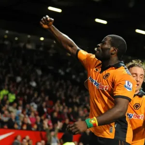 George Elokobi of Wolverhampton Wanderers celebrates after scoring to make it 1-1 George Elokobi of Wolverhampton Wanderers celebrates after scoring to make it 1-1