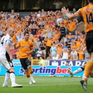 Print of Matthew Jarvis scoring decisive goal in Wolves 2-0 win over Fulham Print of Matthew Jarvis scoring decisive goal in Wolves 2-0 win over Fulham