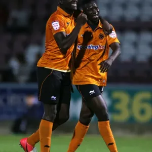 Wolverhampton Wanderers: Bakary Sako and Frank Nouble Celebrate Goal in Capital One Cup Match vs. Northampton Town