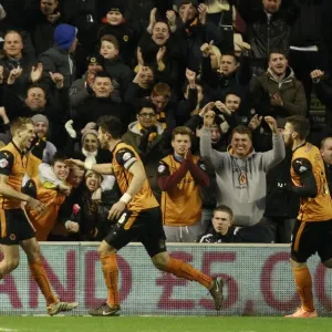 Wolverhampton Wanderers Celebrate First Goal Against Blackpool in Sky Bet Championship Match at Molineux Stadium