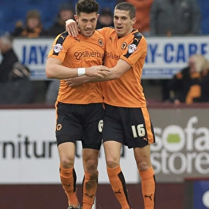 Wolverhampton Wanderers Danny Batth and Conor Coady Celebrate First Goal vs. Burnley in Sky Bet Championship