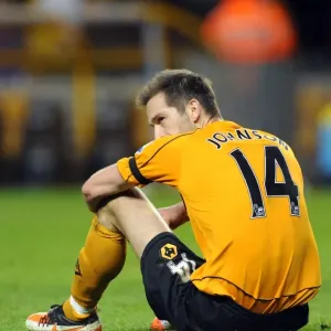 Print of Wolverhampton Wanderers' Roger Johnson in Disappointment Print of Wolverhampton Wanderers' Roger Johnson in Disappointment