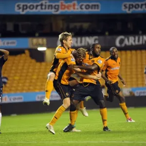 Wolverhampton Wanderers Dramatic Carling Cup Victory: Last-Minute Goal Celebration by Kevin Doyle, Sylvan Ebanks-Blake, and Richard Stearman (2-1 vs. Southend)