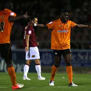 Wolverhampton Wanderers: Sako and Nouble Celebrate Goal in Capital One Cup Second Round at Northampton Town