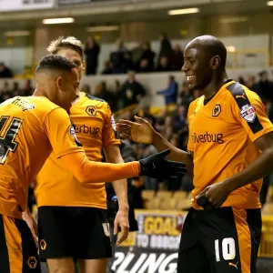 Wolves Benik Afobe and Jordan Graham Celebrate First Goal Against Leeds United (Sky Bet Championship 2014-15)